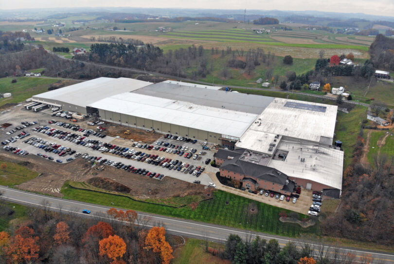 {Aerial view of the ProVia® Walnut Creek facility expansion progress in 2023}