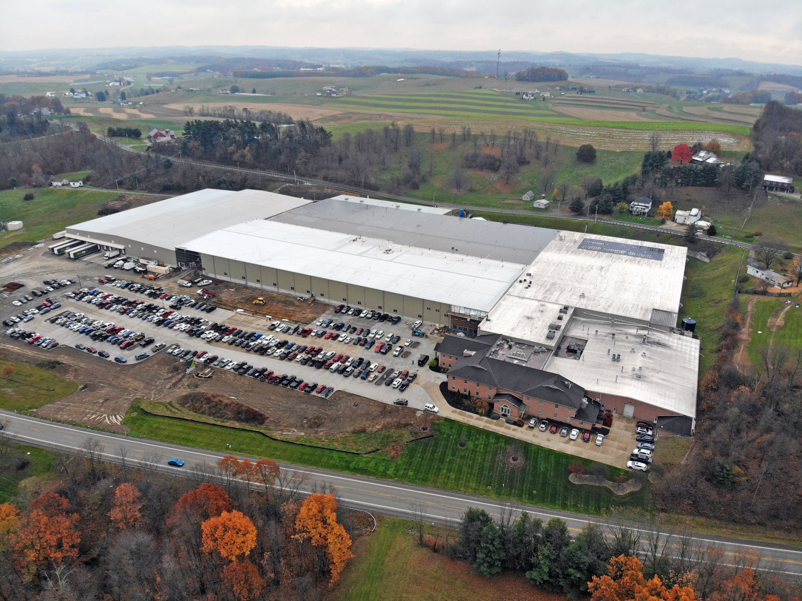 Aerial view of the ProVia® Walnut Creek facility expansion progress in 2023