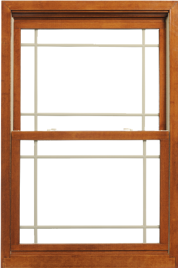 Isolated image of an Aeris™ double hung window with prairie-style grids, example of both wood and vinyl window materials; image in ProVia's best window brands comparison