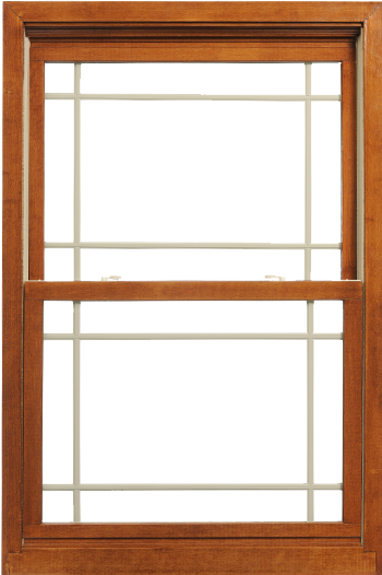 Isolated image of an Aeris™ double hung window with prairie-style grids, example of both wood and vinyl window materials; image in ProVia's best window brands comparison