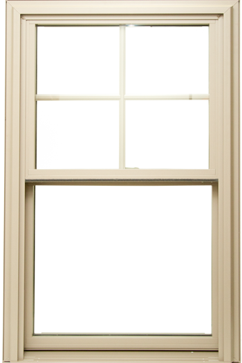 Isolated image of one of ProVia's Aspect™ double hung top rated vinyl windows with grids on the top pane; image in ProVia's best window brands comparison