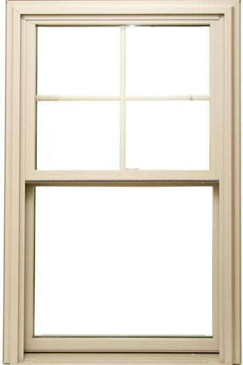 Isolated image of one of ProVia's Aspect™ double hung top rated vinyl windows with grids on the top pane; image in ProVia's best window brands comparison