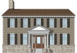 Illustration of a Colonial style home with Colonial front doors and Colonial style windows