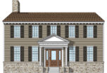 {Illustration of a Colonial style home with Colonial front doors and Colonial style windows}