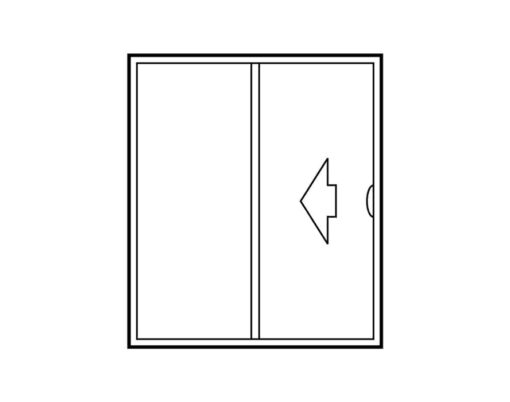 Illustration of a double sliding exterior door configuration that slides open to the left