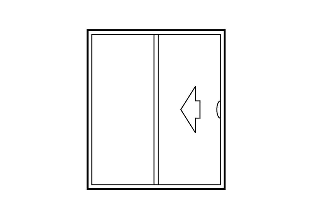 Illustration of a double sliding exterior door configuration that slides open to the left