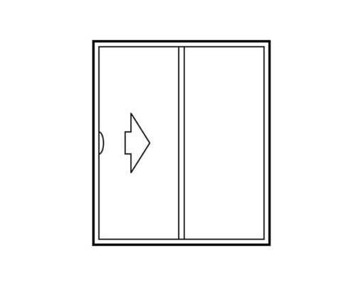 Illustration of a double sliding exterior door configuration that slides open to the right