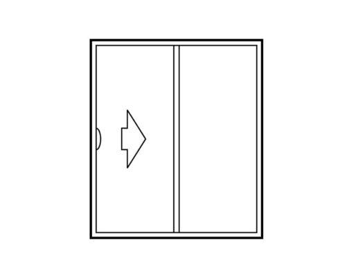 {Illustration of a double sliding exterior door configuration that slides open to the right}