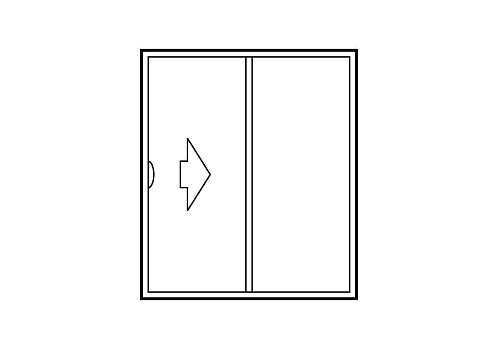 Illustration of a double sliding exterior door configuration that slides open to the right