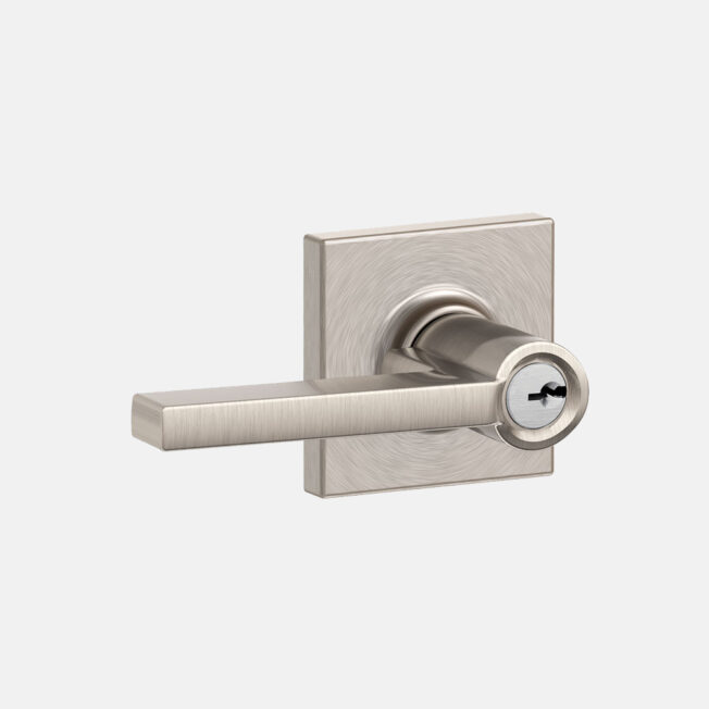 {Schlage® Classic Latitude Lever in Satin Nickel with Collins Trim Keyed Lockset}