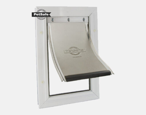 Isolated image of a PetSafe® Freedom® Doggie Door. Doggie doors can be added to ProVia entry doors.