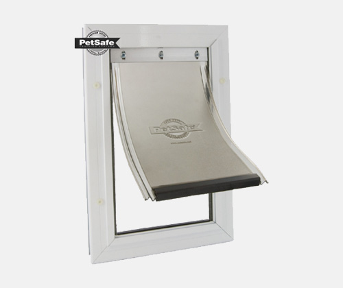 Isolated image of a PetSafe® Freedom® Doggie Door. Doggie doors can be added to ProVia entry doors.