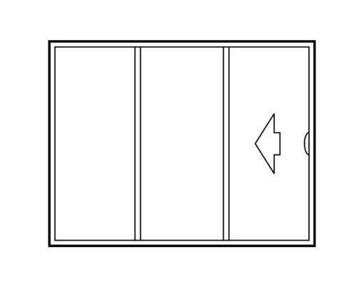 Illustration of a 3-panel sliding exterior door configuration that slides open to the left