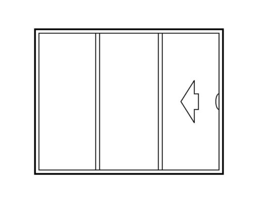 {Illustration of a 3-panel sliding exterior door configuration that slides open to the left}