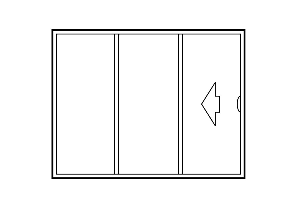 Illustration of a 3-panel sliding exterior door configuration that slides open to the left