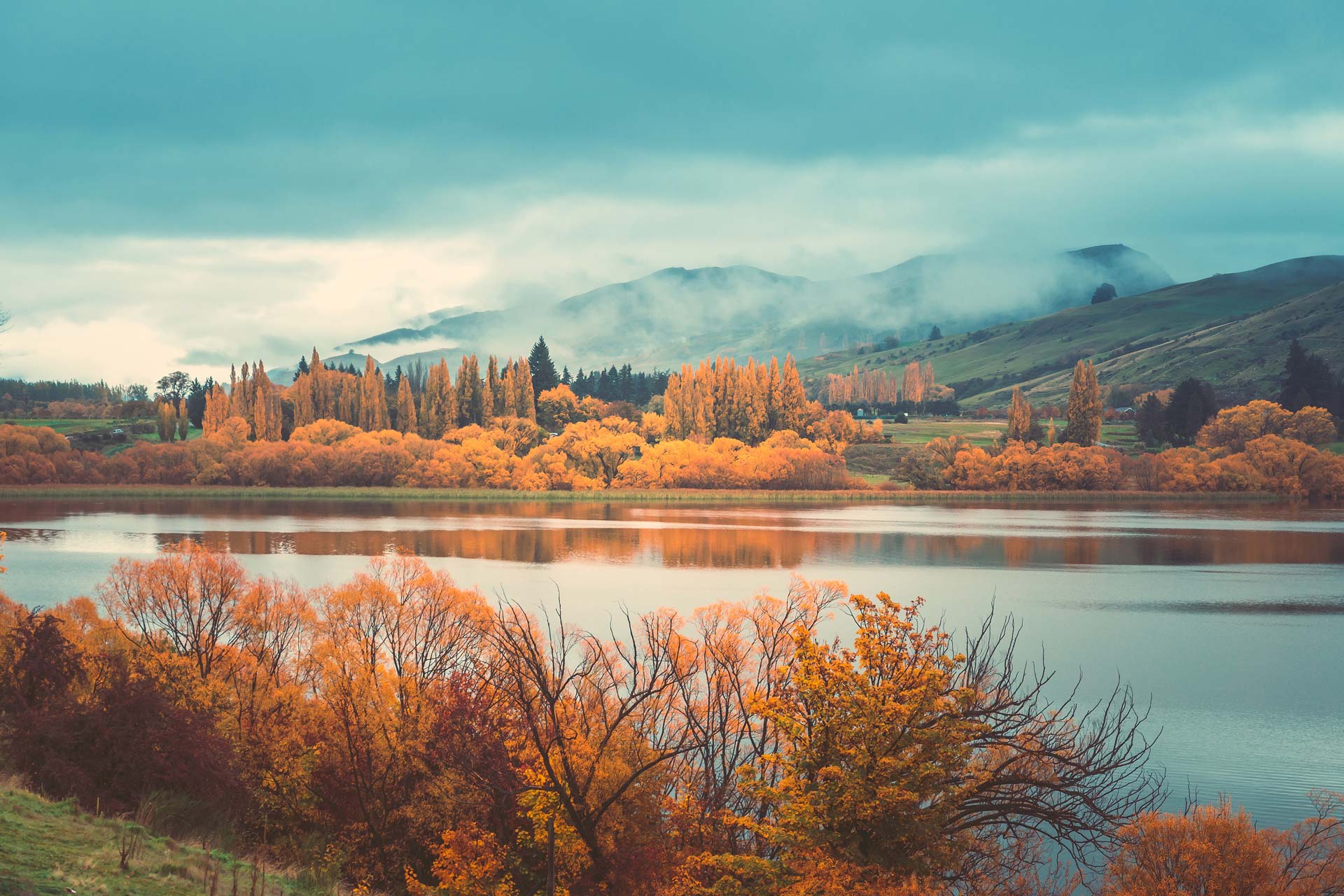 Vibrant Fall Mountain Lake Landscape