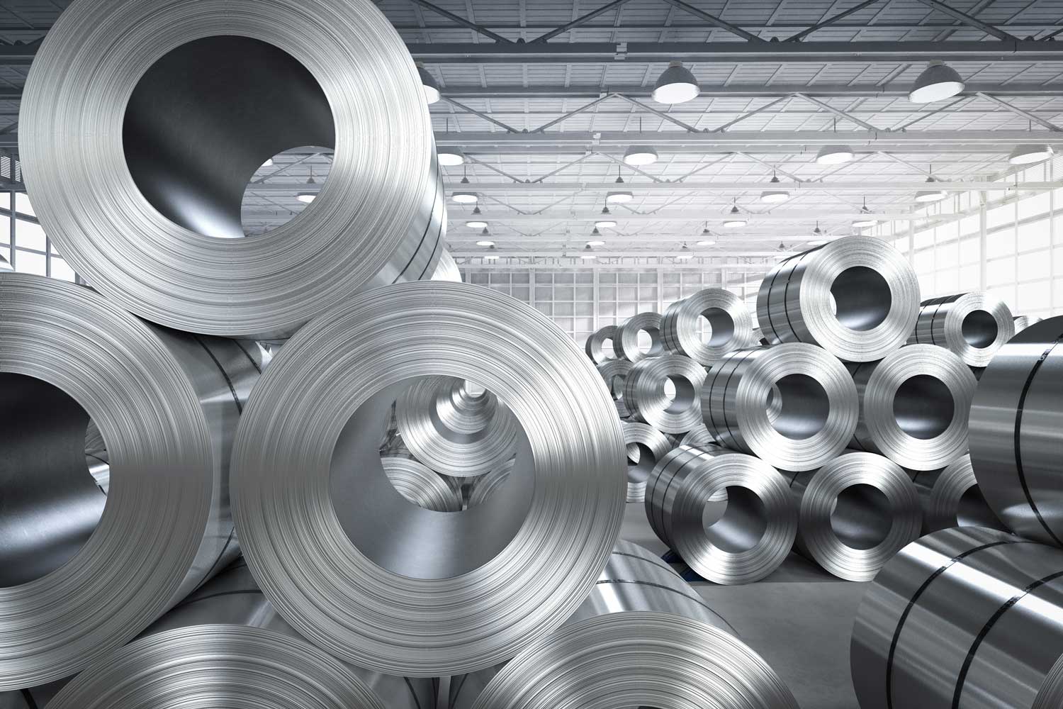 Rolls of steel used for metal roofing