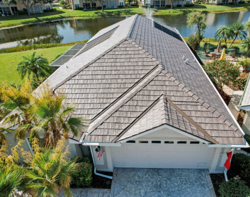 Images of metal roofing in our gallery include this Briarwood metal shake roof image