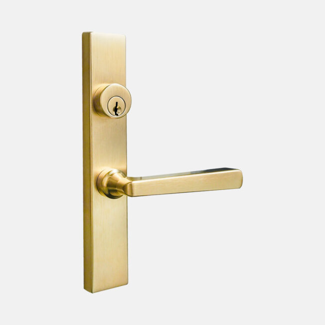 {Camden Mortise Multi-Point Storm Door Hardware in Satin Brass}