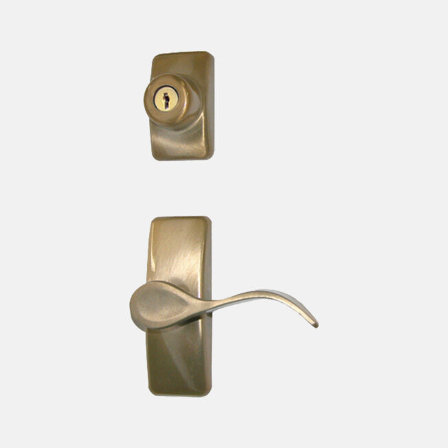 Contemporary Curve Storm Door Hardware in Antique Brass