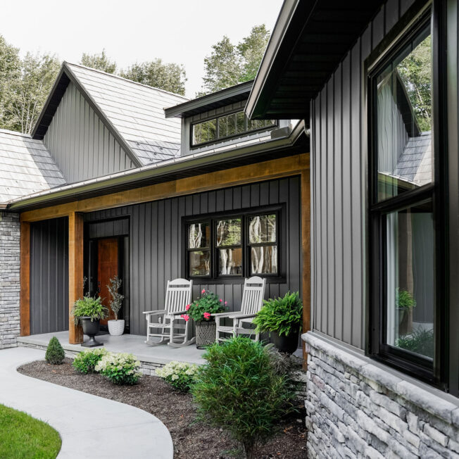 {Endure™ Double Hung Windows with Coal Black Painted Exterior and Vertical Internal Grids}