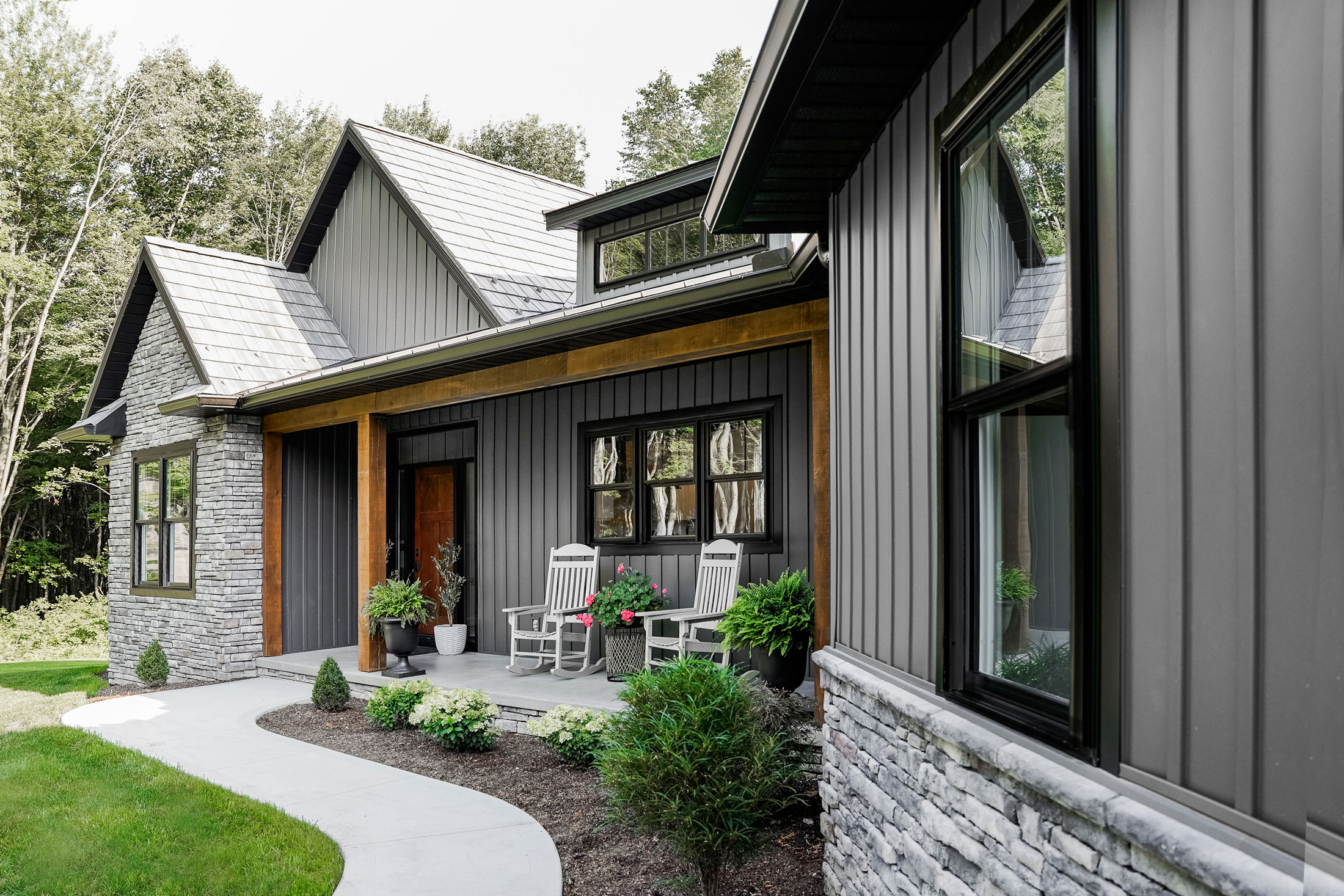 Endure™ Double Hung Windows with Coal Black Painted Exterior and Vertical Internal Grids
