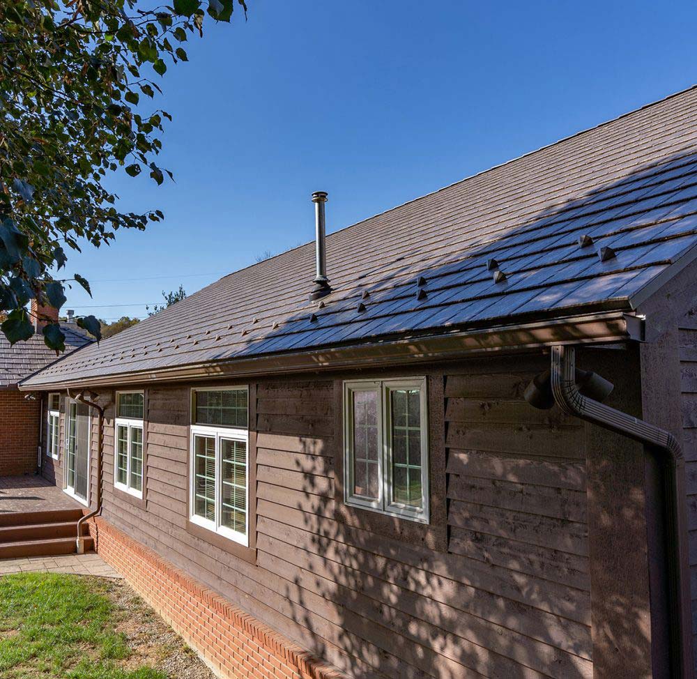 Image of ProVia's Lodgestone Slate metal roofing showing a vent