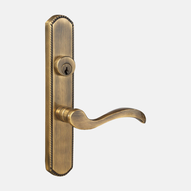 Sierra Mortise Multi-Point Storm Door Hardware in Antique Brass
