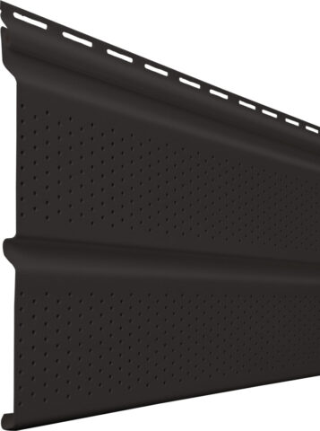 {Isolated image of Universal double 5" full vent drilled vinyl soffit in Coal Black, black soffit example}