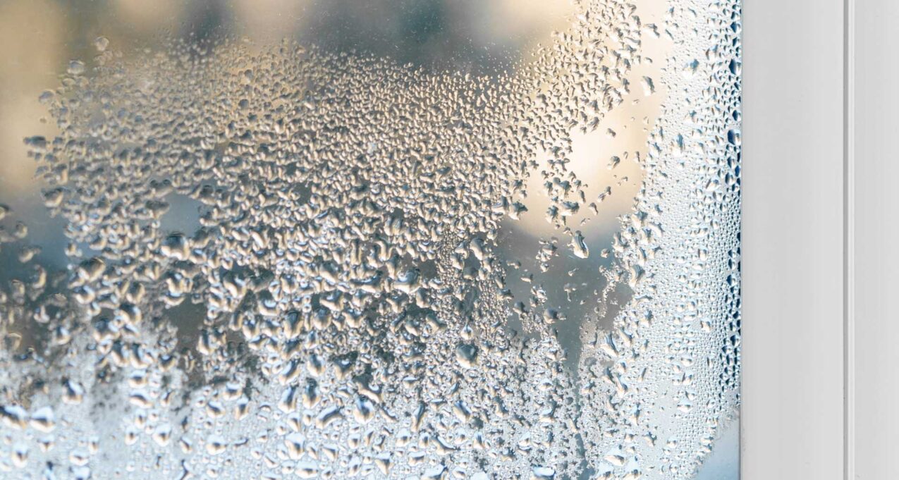 {Closeup image showing condensation on window glass}