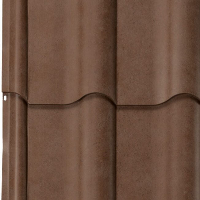 {Detailed profile view of ProVia's metal barrel tile roof in Auburn}