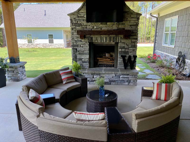 Outdoor fireplace with seating
