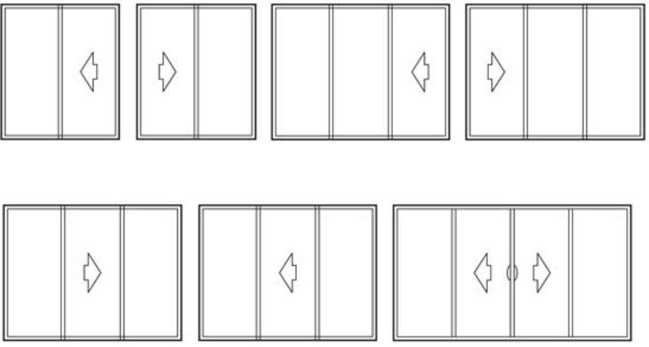 {Line art showing 2, 3, and 4-lite patio door configurations}