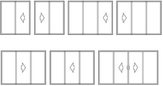 Line art showing 2, 3, and 4-lite patio door configurations