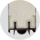 {Detailed photograph of a bulb and blade sweep on one of ProVia's prehung exterior doors}