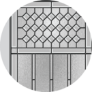 {Detailed photograph of decorative glass on one of ProVia's prehung exterior doors}