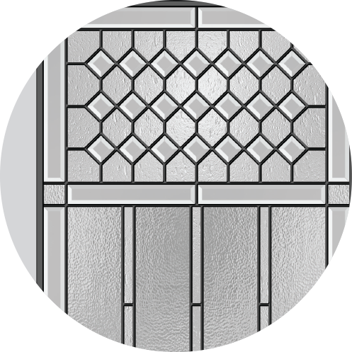 Detailed photograph of decorative glass on one of ProVia's prehung exterior doors