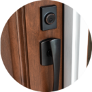 {Detailed photograph of door hardware on one of ProVia's prehung exterior doors}