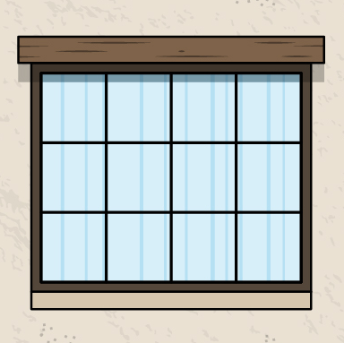 Illustration of a picture window with Colonial grids on a Spanish-style home