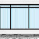 {Illustration of large picture windows with prairie grids in a modern style house, example of modern windows}