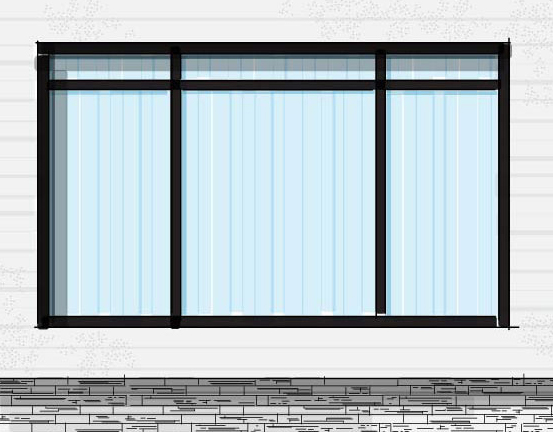 Illustration of large picture windows with prairie grids in a modern style house, example of modern windows