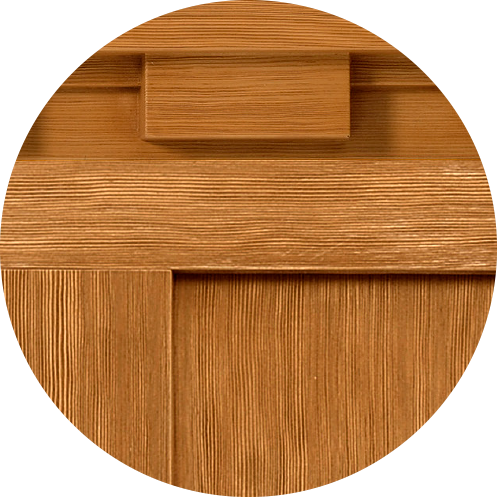 Detailed photograph of a door skin on one of ProVia's prehung exterior doors