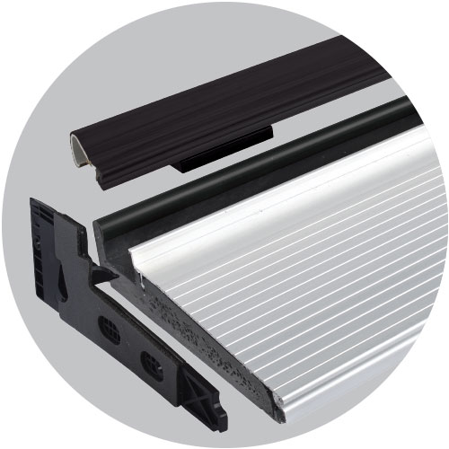 Detailed photograph of a threshold on ProVia's prehung exterior doors