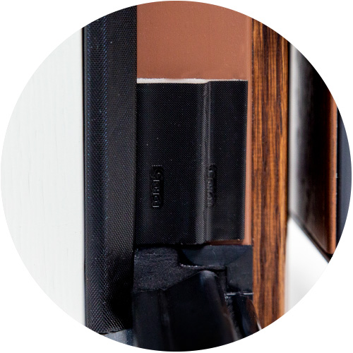 Detailed photograph of weatherstripping on one of ProVia's prehung exterior doors