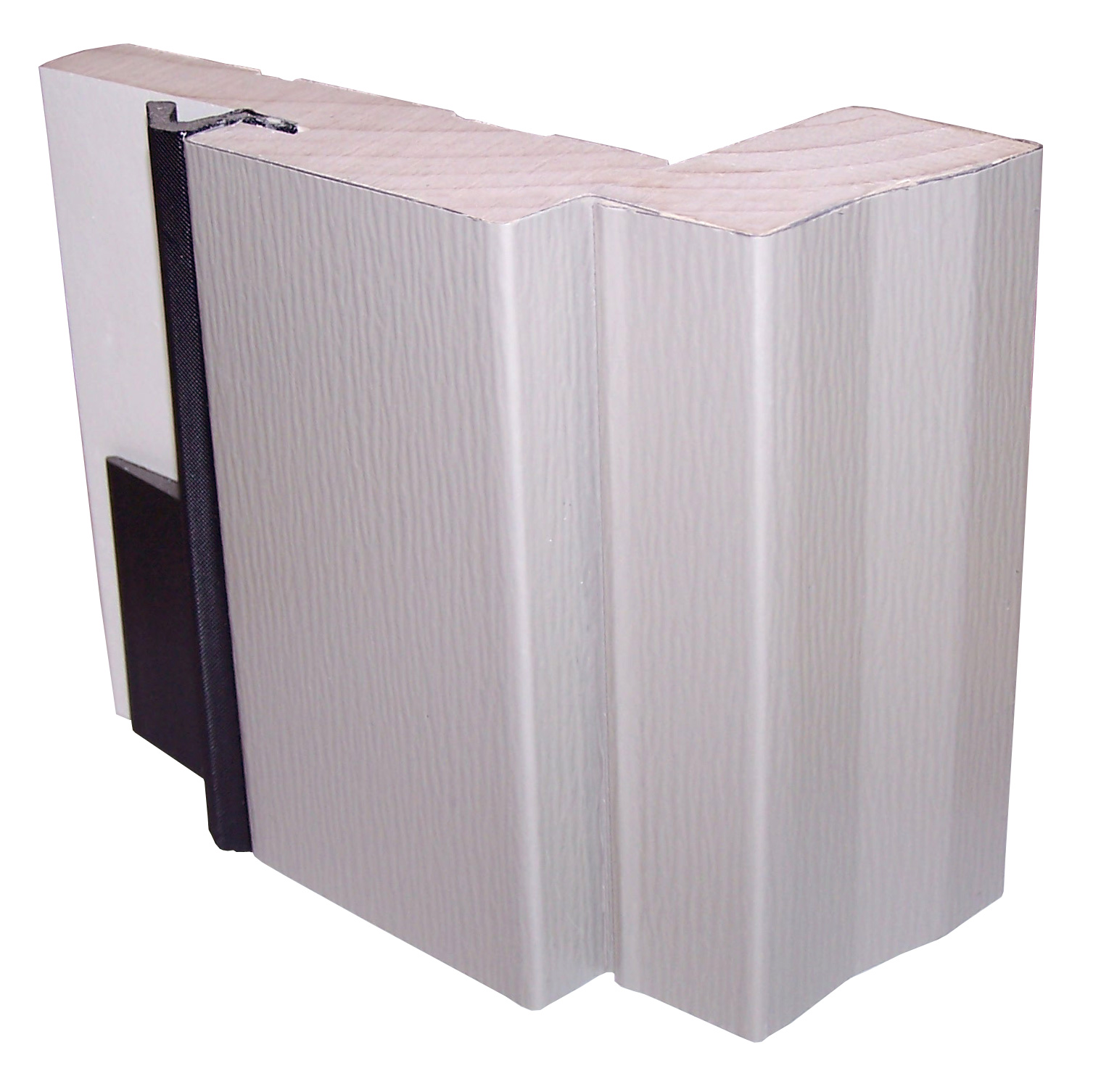 Cutaway view of ProVia entry door aluminum pre-fit cladding in Snow Mist white