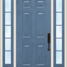 {Illustration of a Signet 006 style front door with sidelites in the color Blueberry, illustrating a Cape Cod style front door option}