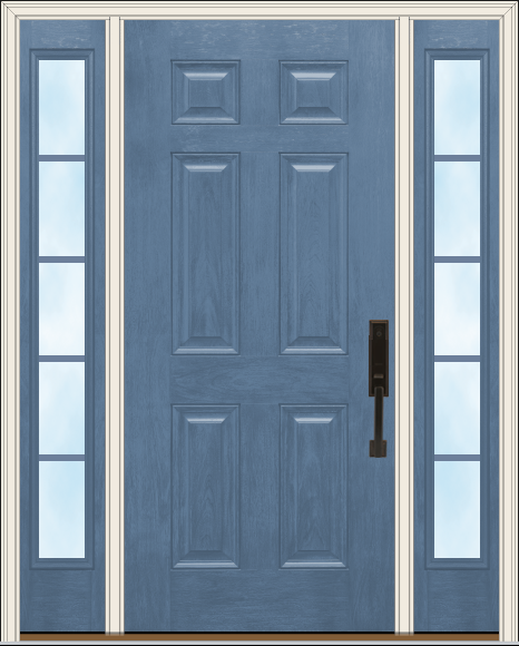 Illustration of a Signet 006 style front door with sidelites in the color Geneva Blue, illustrating a Cape Cod style front door option