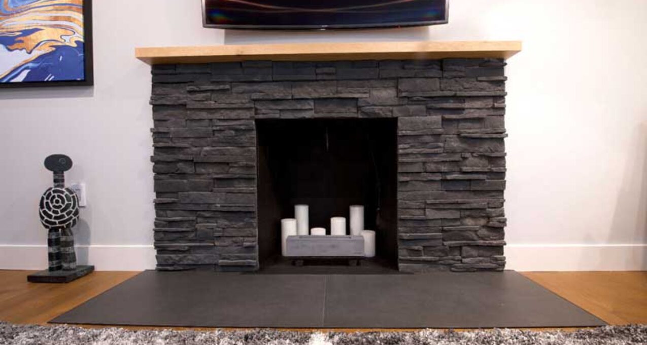 {ProVia manufactured stone fireplace using Edge Cut}