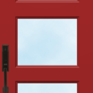 {Illustration of a Legacy™ Steel modern front door style in Vallis Red with glass}