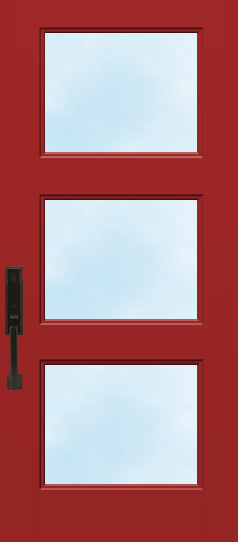 Illustration of a Legacy™ Steel modern front door style in Vallis Red with glass